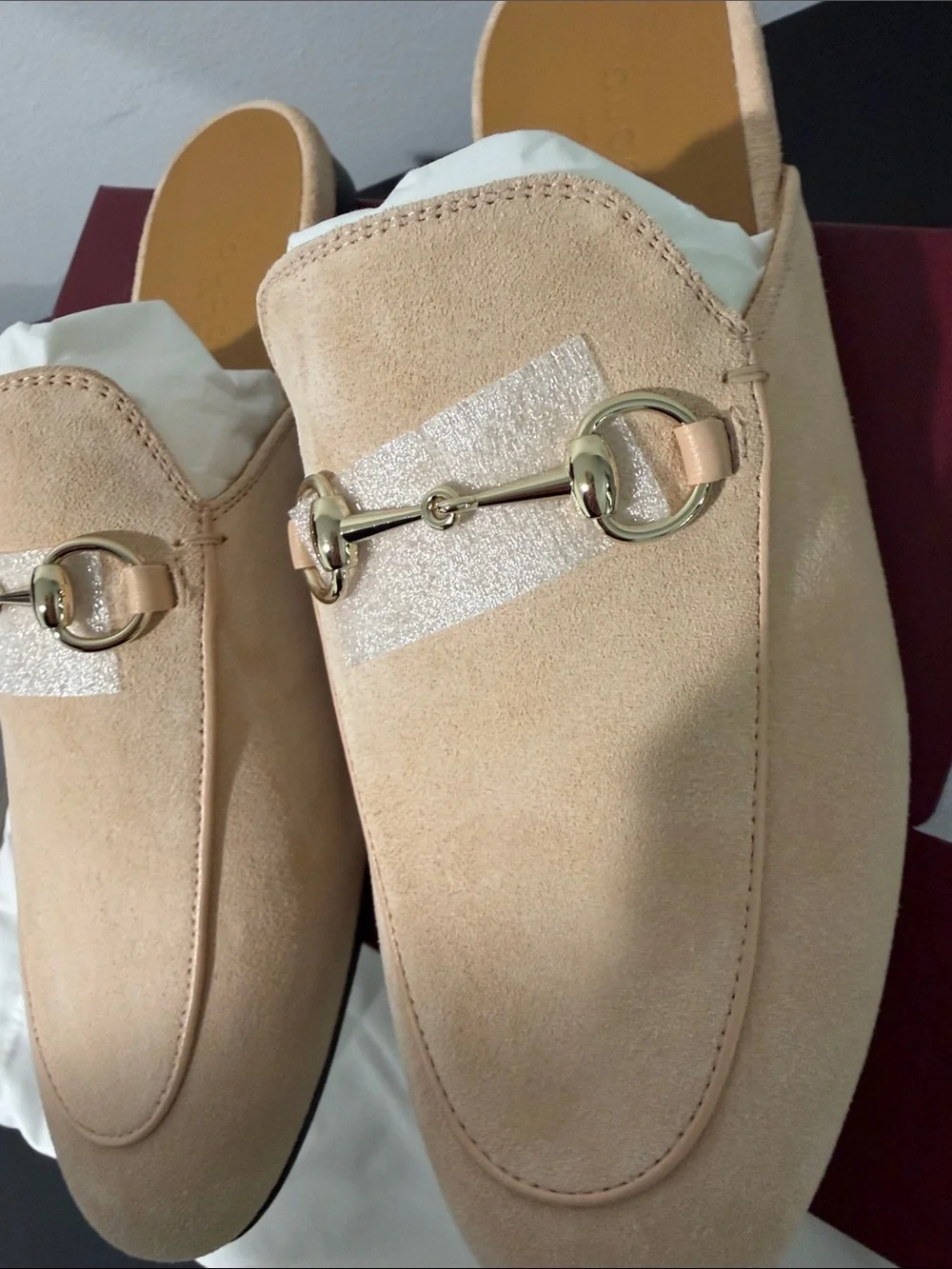 Gucci Rose Suede Horsebit Princetown Loafers - Picture 4 of 7